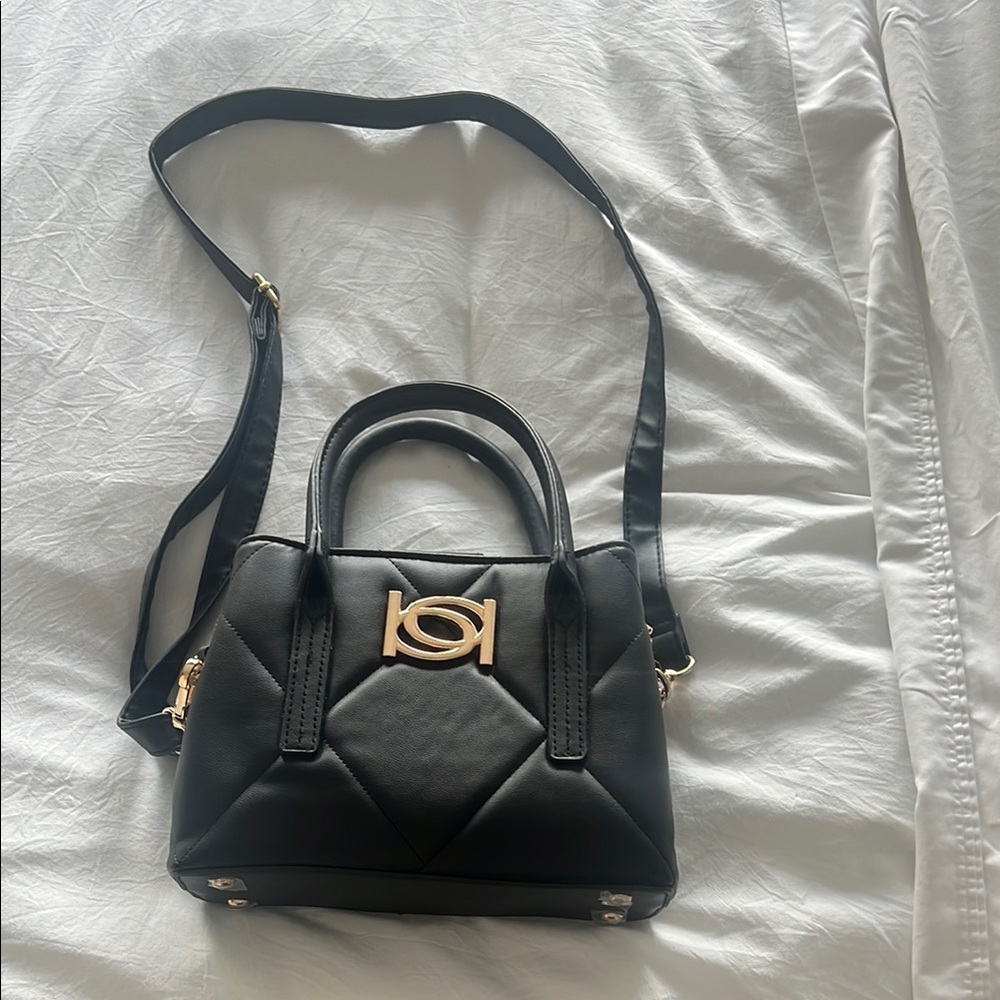 Black Quilted Crossbody Bag with Gold Accents